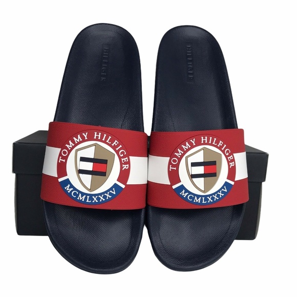 Tommy Hilfiger Mens Reboot Pool Slide Sandals Red Navy Blue Slip‎ On size 10 main image 9